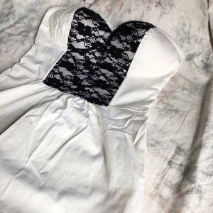Black Lace, White Strapless Dress